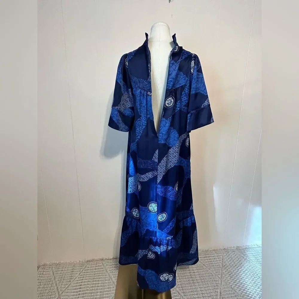 Vintage Liona Hawaii for Liberty House Elegant Blue Patterned Maxi Dress size 12 - Picture 7 of 11